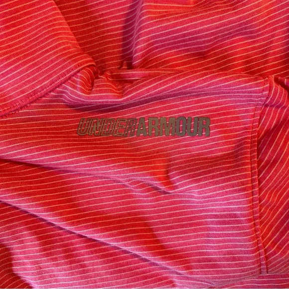 Under Armour RUN Half Zip Lightweight Pullover Women S Pink White Stripe Workout - Picture 6 of 10